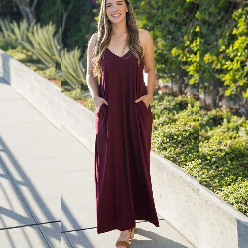 🌻NEW (w/tag) V-Neck Cami Spaghetti Strap Maxi Dress Size Large